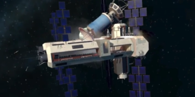 The abandoned space satellite where the player wakes up. It seems to have been damaged over time.