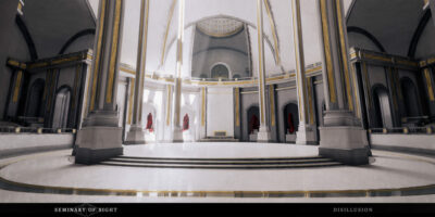 A render of the inner cathedral that Alexandra explores when she arrives at the Seminary of Sights.
